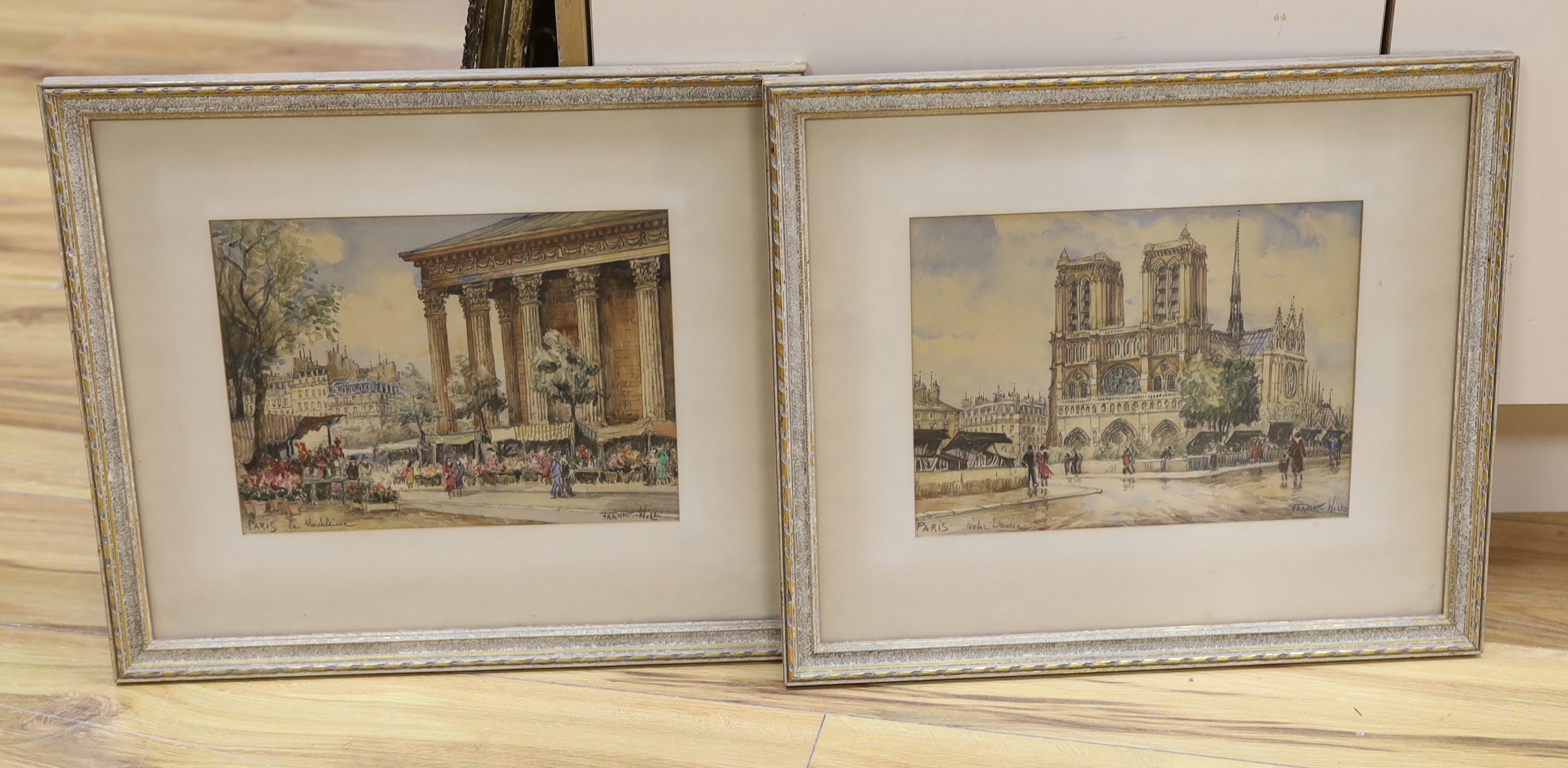 Frank William Boggs (1900-1950), pair of ink watercolours, Parisian scenes, ‘Notre Dame’ and ‘La Madeleine’, each signed, 22 x 28cm